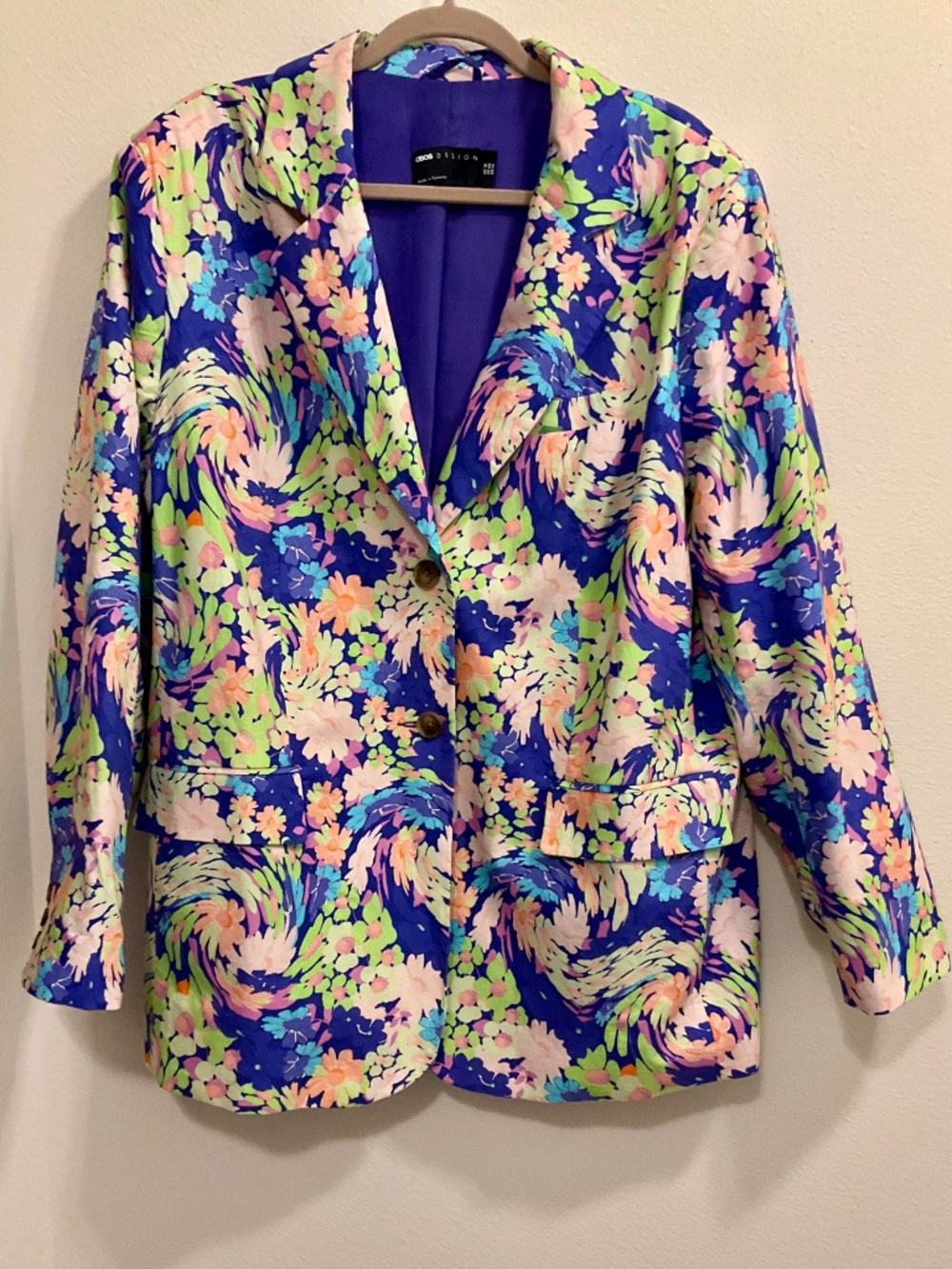 ^ASOS Womens Fully Lined Bright Floral Loose Fitting Blazer^ Size 14